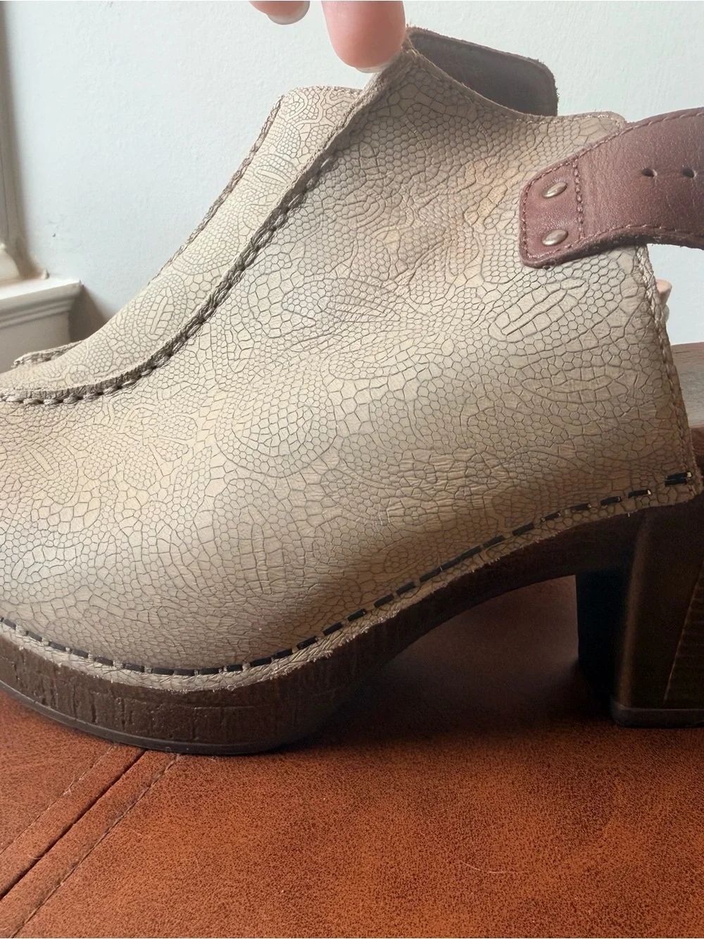 Dansko Taupe Brown Open-Toe Platform Slingback Wedges